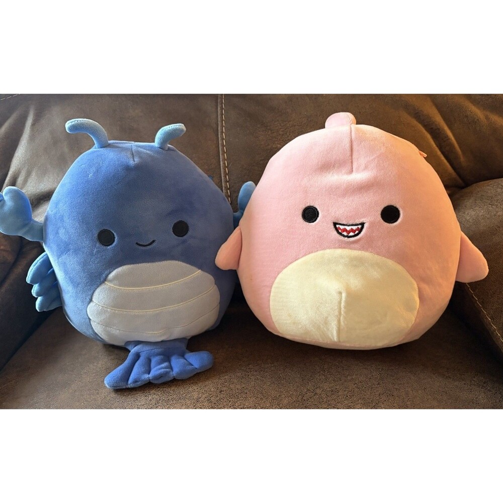 2 Squishmallows Sealife Deep Sea Squad Selene Pink Shark 8" Lobert Blue Lobster